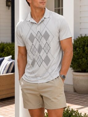Roundtree & Yorke Men’s 3X Gray Argyle Performance Golf Polo Shirt